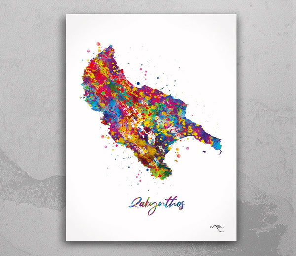 Zakynthos Map Watercolor Print Zante Map Print Greece Travel Poster Honeymoon Anniversary Greek Island Wall Decor Minimalist Wall Art-1587