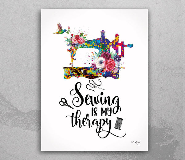 Sewing is My Therapy Quote Watercolor Print Wall Art Seamstress Sewing Room Housewarming Gift Craft Room Decor Wall Decor Wall Hanging-2021