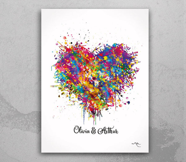 Heart Love Personalized Watercolor Print Housewarming Gift  Personalized Gift Customized Wedding Gift LGBT Gay Lesbian Gift Wall Art-2023