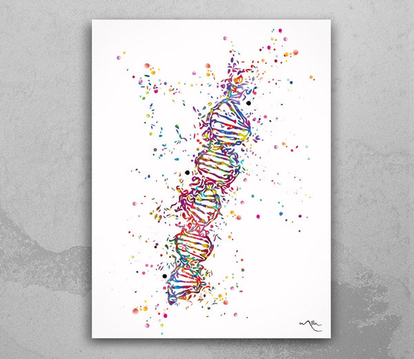 DNA Watercolor Print DNA Helix Molecule Structure Medical Wall Art Science Art Genetic Doctor Office Clinic Laboratory Biology Decor-485