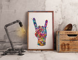Rock And Roll Hand Sign Watercolor Print Music Wall Art Poster House Party Rock Hand Sign Rocknroll Rock N Roll Wall Art Wall Hanging-2057