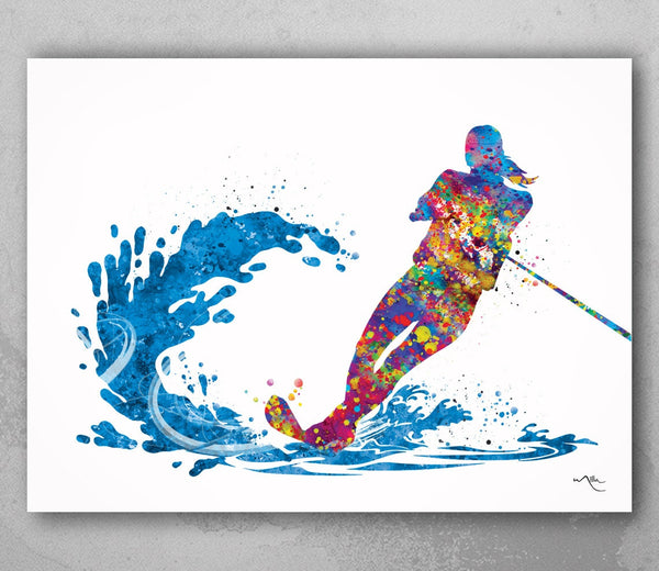 Water Skiing Girl Watercolor Print Female Water Skier Gift Housewarming Gift Wall Decor Girl's Room Decor Water Summer Sport Wall Art-2058