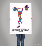 Weight Lifter Woman Quote Watercolor Print Female Weightlifter Gift Motivational Quote Wall Decor Gym Fitness Fit Like a Girl Wall Art-2031
