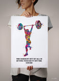 Weight Lifter Woman Quote Watercolor Print Female Weightlifter Gift Motivational Quote Wall Decor Gym Fitness Fit Like a Girl Wall Art-2031