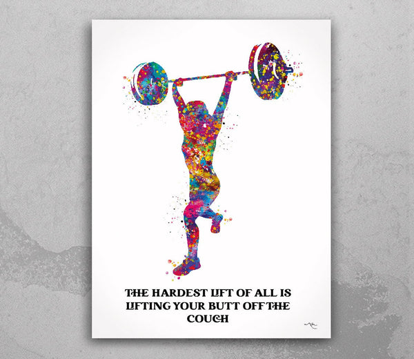 Weight Lifter Woman Quote Watercolor Print Female Weightlifter Gift Motivational Quote Wall Decor Gym Fitness Fit Like a Girl Wall Art-2031