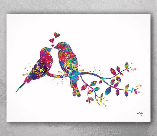 Bird Couple Watercolor Print Wedding Gift Fine Art Print Nursery Wall Art Love Valentines Day Gift Home Decor Wall Hanging Housewarming-1576