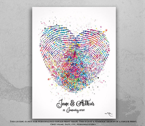Fingerprint Heart Watercolor Print Housewarming Gift Wall Decor Personalized Gift Wedding Gift LGBT Gay Lesbian Custom Gift Wall Art-1690