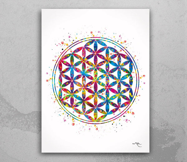 Flower of Life Watercolor Print Sacred Geometry Wall Art Positive Housewarming Gift Wedding Gift Home Decor Inspirational Buddha Decor-494