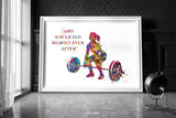Woman Weight Lifter Quote Watercolor Print Female Weightlifter Gift Art Wall Decor Gym Fitness and she lifted motivational Wall Art-2038