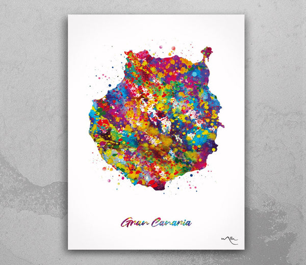 Gran Canaria Watercolor Print Spain Wall Art Wedding Gift Honeymoon Gift Map Wall Hanging Travel Housewarming Gift Home Wall Decor-2041