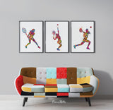 Tennis Player Girl Set of 3 Watercolor Tennis Player Girl Woman Female Sports Girl Room Decor Tennis Gift Poster Wall Art Wall Decor-2078