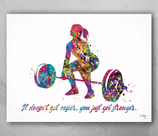 Woman Weight Lifter Quote Watercolor Print Female Weightlifter Gift Art Wall Decor Gym Fitness and she lifted motivational Wall Art-2043