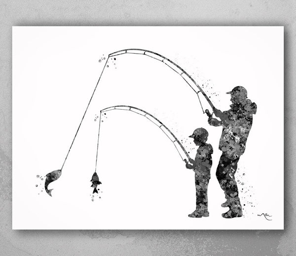 Father and Son Fishing Watercolor Print Fishing Poster Father Day Fishing Art  Gift Wall Art Dad and Son Gift Home Decor Nursery Decor-2050