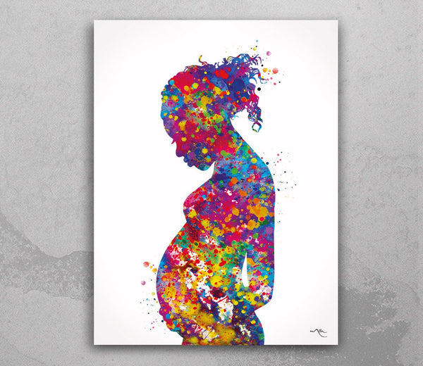 Pregnant Woman Watercolor Print Pregnancy Gift Gynecology Obstetrician Nursing Afro Mom New Mum Medical Office Art Clinic Midwife Gift-2089