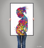 Pregnant Woman Watercolor Print Pregnancy Gift Gynecology Obstetrician Nursing Afro Mom New Mum Medical Office Art Clinic Midwife Gift-2089