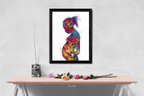 Pregnant Woman Watercolor Print Pregnancy Gift Gynecology Obstetrician Nursing Afro Mom New Mum Medical Office Art Clinic Midwife Gift-2089
