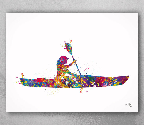 Kayak Girl Watercolor Print Sports Art Canoe Rowing Woman Room Decor Nursery Art Water Sports Girls Gift Kayaking Girl Gift Wall Art-2092