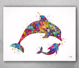 Dolphin Watercolor Print Mother and Baby Gift Baby Shower Housewarming Gift Wall Art Poster Dolphins Wall Decor Nursery Wall Art Hanging-754