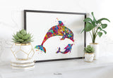 Dolphin Watercolor Print Mother and Baby Gift Baby Shower Housewarming Gift Wall Art Poster Dolphins Wall Decor Nursery Wall Art Hanging-754