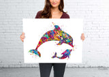 Dolphin Watercolor Print Mother and Baby Gift Baby Shower Housewarming Gift Wall Art Poster Dolphins Wall Decor Nursery Wall Art Hanging-754