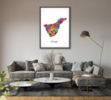 Tenerife Map Watercolor Print Canary Islands Spain Wall Art Wedding Gift Honeymoon Gift Wall Hanging Travel Poster Home Wall Decor-1644