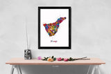 Tenerife Map Watercolor Print Canary Islands Spain Wall Art Wedding Gift Honeymoon Gift Wall Hanging Travel Poster Home Wall Decor-1644