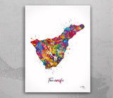 Tenerife Map Watercolor Print Canary Islands Spain Wall Art Wedding Gift Honeymoon Gift Wall Hanging Travel Poster Home Wall Decor-1644