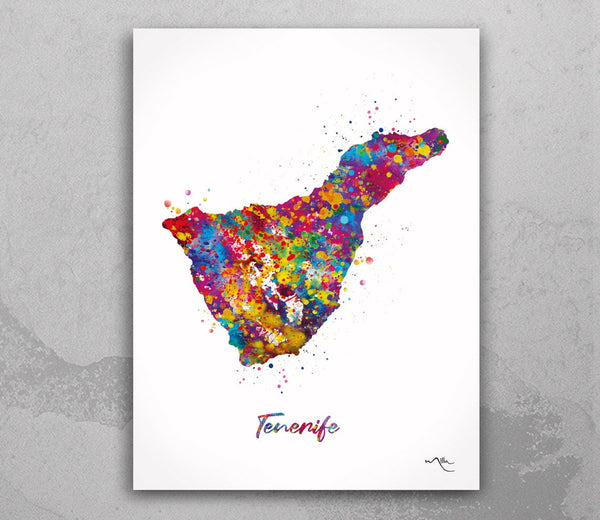 Tenerife Map Watercolor Print Canary Islands Spain Wall Art Wedding Gift Honeymoon Gift Wall Hanging Travel Poster Home Wall Decor-1644