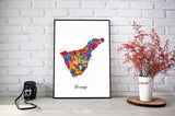 Tenerife Map Watercolor Print Canary Islands Spain Wall Art Wedding Gift Honeymoon Gift Wall Hanging Travel Poster Home Wall Decor-1644
