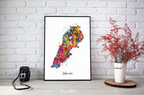 Lebanon Map Watercolor Print Art Print Wedding Gift Hometown Poster Beirut Wall Decor Art Home Decor Middle East Decor Wall Hanging-2101
