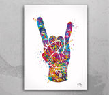 Rock And Roll Hand Sign Watercolor Print Music Wall Art Poster House Party Rock Hand Sign Rocknroll Rock N Roll Wall Art Wall Hanging-2057