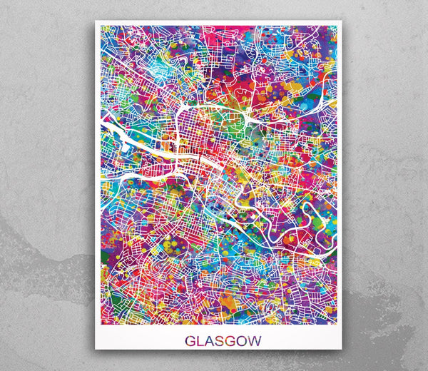 Glasgow Map Print, Watercolor Art Print, Glasgow Street Map, Travel Decor, Wanderlust, Map Art, Wall Hanging, Scotland Street Map-885