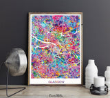 Glasgow Map Print, Watercolor Art Print, Glasgow Street Map, Travel Decor, Wanderlust, Map Art, Wall Hanging, Scotland Street Map-885