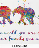 Elephant Family Mom Dad and Two Baby Watercolor Print Father Quote Art Gift Family Print Wall Art Home Decor Housewarming Gift Nursery-2113