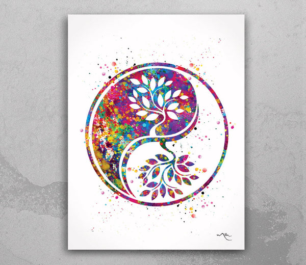 Yin Yang Tree of Life Watercolor Print Wall Art Wedding Gift Celtic Tree Love Housewarming Gift Buddha Zen Decor Yoga Studio Wall Decor-1047