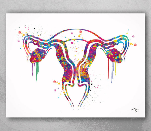 Uterus Watercolor Print Human Organs Gynecology Anatomical Clinic Decor Fallopian Tubes Graduaiton Gift OBGYN Medical Nurse Midwife Art-1034