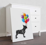 French Bulldog with Balloons Watercolor Dog Print Frenchie Dog Bouledogue Francais Art Gift Pet Dog Love Memorial Gift Poster Dog Art-2117