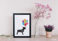 French Bulldog with Balloons Watercolor Dog Print Frenchie Dog Bouledogue Francais Art Gift Pet Dog Love Memorial Gift Poster Dog Art-2117