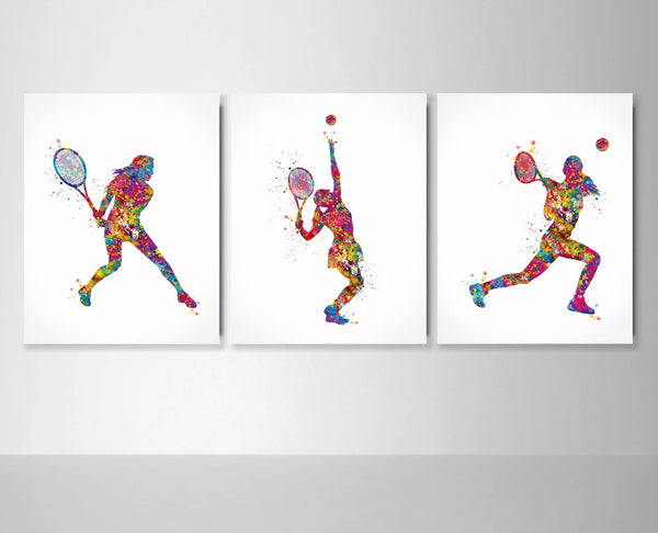 Tennis Player Girl Set of 3 Watercolor Tennis Player Girl Woman Female Sports Girl Room Decor Tennis Gift Poster Wall Art Wall Decor-2078