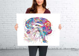 Brain Cranial Nerves Watercolor Print Medical Art Cabinet Neurologist Office Wall Art Neurology Human Brain Neuroscience Wall Hanging-173