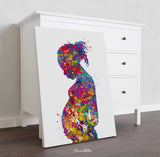 Pregnant Woman Watercolor Print Pregnancy Gift Gynecology Obstetrician Nursing Afro Mom New Mum Medical Office Art Clinic Midwife Gift-2089