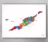 Anguilla Map Watercolor Print Caribbean Islands Map Wall Art Wedding Gift Honeymoon Gift Map Wall Hanging Travel Gift Home Wall Decor-423