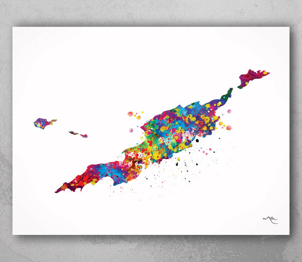 Anguilla Map Watercolor Print Caribbean Islands Map Wall Art Wedding Gift Honeymoon Gift Map Wall Hanging Travel Gift Home Wall Decor-423