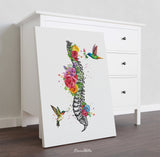 Spine Flowers and Birds Watercolor Print Spine Anatomy Medical Art Chiropractor Neurology Neurologist Physical Therapy Clinic Office-1359