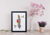 Spine Flowers and Birds Watercolor Print Spine Anatomy Medical Art Chiropractor Neurology Neurologist Physical Therapy Clinic Office-1359