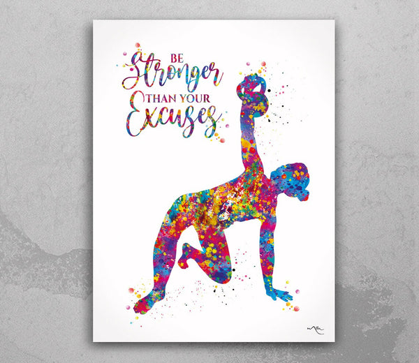 Kettlebell Art Watercolor Print Be Strong Quote Female Weightlifter Gift Motivational Wall Decor Gym Fitness Like a Girl Sport Wall Art-2140