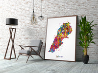 Lebanon Map Watercolor Print Art Print Wedding Gift Hometown Poster Beirut Wall Decor Art Home Decor Middle East Decor Wall Hanging-2101