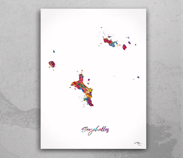 Seychelles Map Watercolor Print Seychelles Island Wall Art Wedding Gift Honeymoon Gift Map Wall Hanging Map Art Gift Home Wall Decor-2105