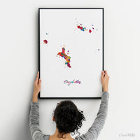 Seychelles Map Watercolor Print Seychelles Island Wall Art Wedding Gift Honeymoon Gift Map Wall Hanging Map Art Gift Home Wall Decor-2105