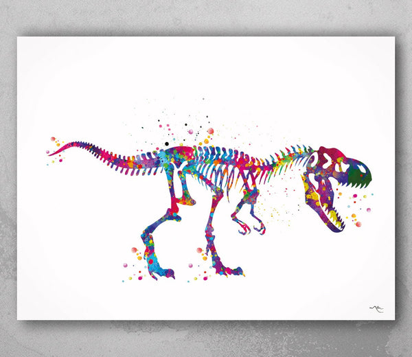 T-Rex Dinosaur Skeleton Trex Dino Watercolor Print Boy Gift Art Print For Kids Nursery Wall Art Kids Wall Decor Home Decor Wall Hanging-1125